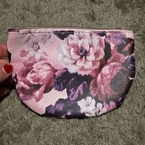 Ipsy Blush Pink and Deep Purple Floral Cosmetic Bag